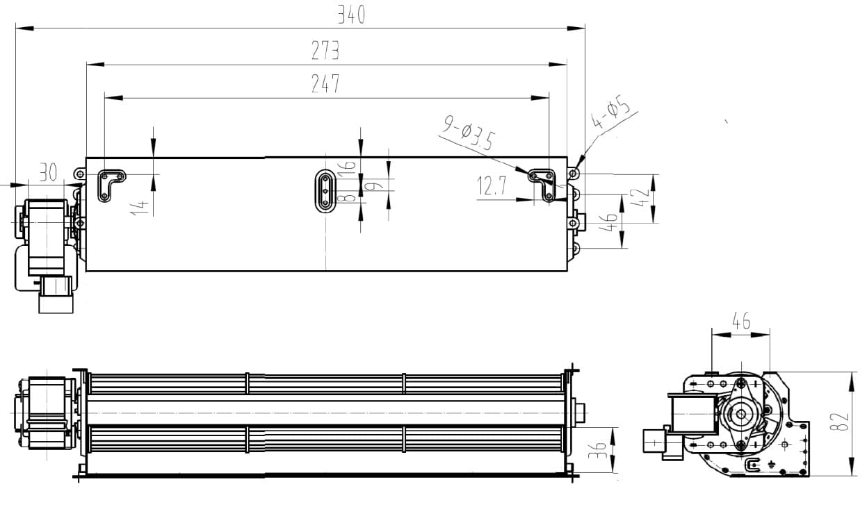 VENTILATORE TANGENZIALE 230V 50Hz PALA Ø60X270mm SU BRONZINE E CON TERMICA, MOTORE A SINISTRA 2