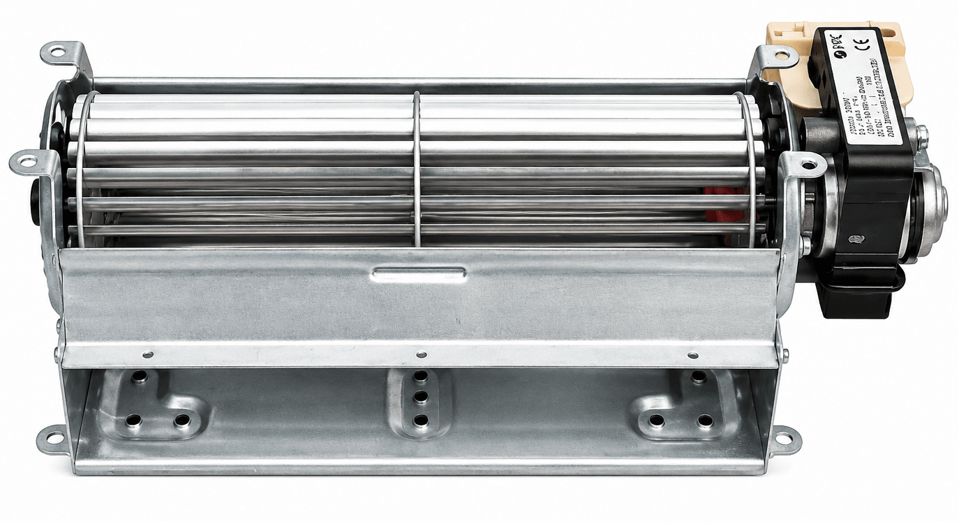VENTILATORE TANGENZIALE 230V 50Hz PALA Ø60X180mm SU BRONZINE E CON TERMICA, MOTORE A DESTRA