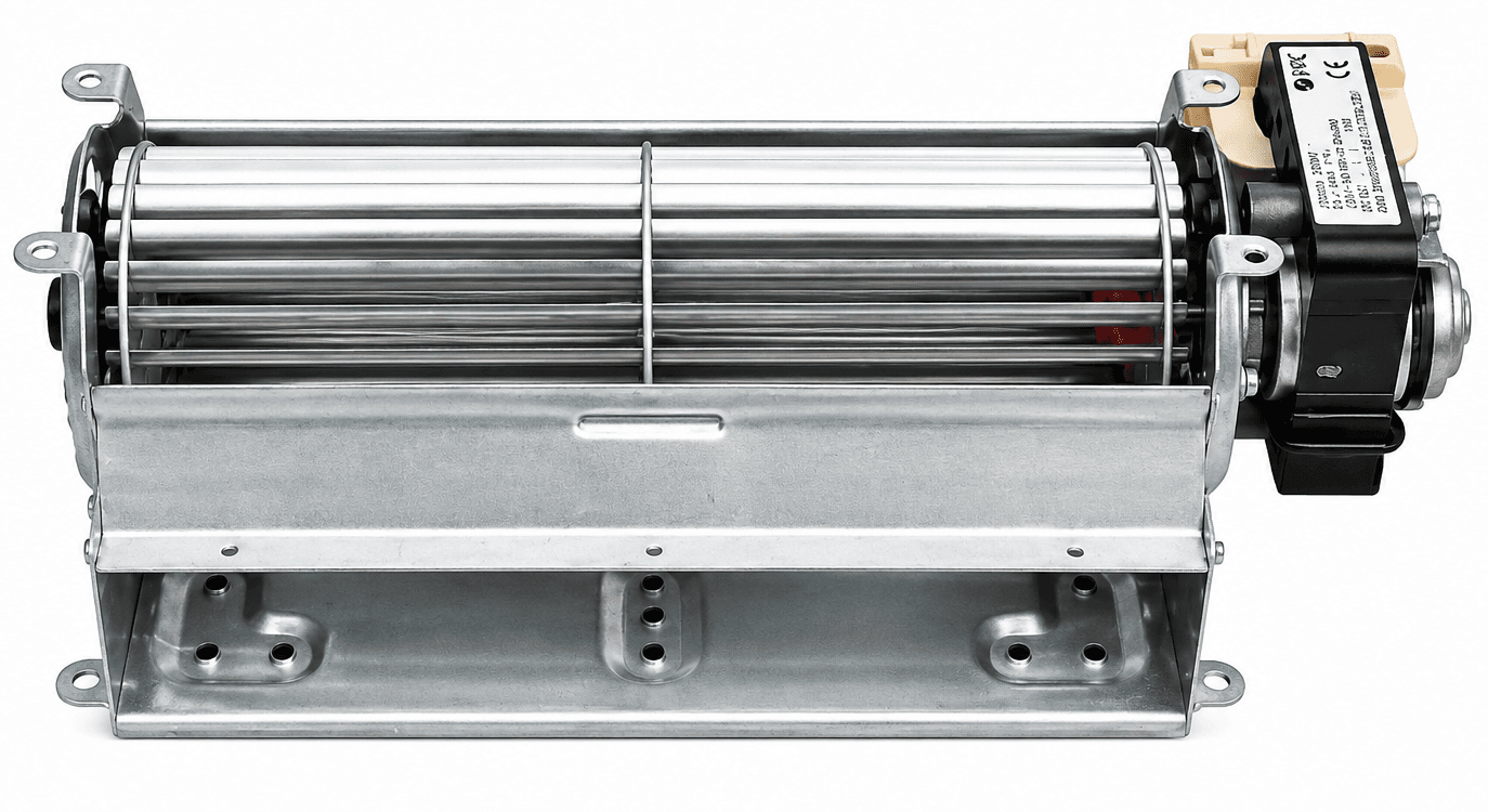 VENTILATORE TANGENZIALE 230V 50Hz PALA Ø60X180mm SU BRONZINE E CON TERMICA, MOTORE A DESTRA